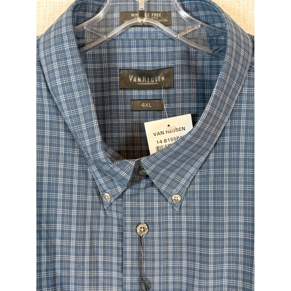 NWT Van Heusen Mens 4XL Short Sleeve Wrinkle Free Plaid Button Down Shirt Preppy